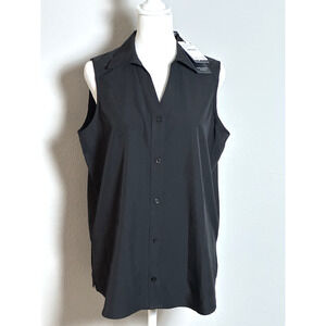 Adrianna Papell Black Sleeveless Collard‎ Blouse Top Size (S)
